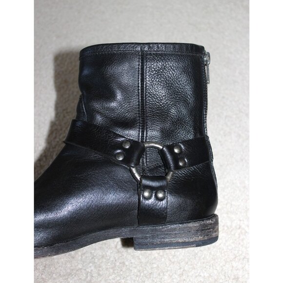 FRYE Phillip Harness Genuine Leather Back Zip Short Boots in Black, Size 7 - Picture 9 of 13